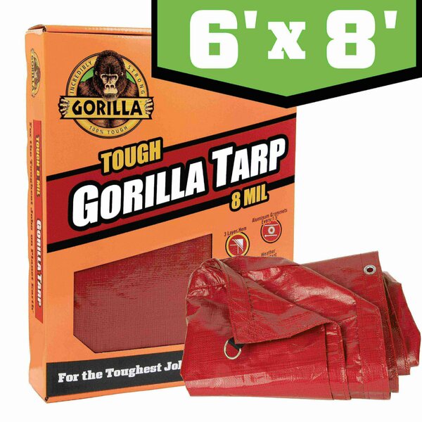 Gorilla Tarp 6ft x 8ft Tough 8 MIL 12x12 Weave Dark Red in a PDQ 97030
